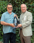 Beam Wine Estates CEO and President Bill Newlands presents Val Haraszthy, descendent of Buena Vista founder Agoston Haraszthy, a commemorative double magnum of Buena Vista Carneros Pinot Noir from the winery’s Ramal Vineyard estate in Carneros.
