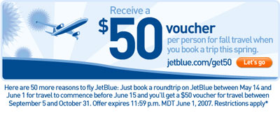 JetBlue $50 Voucher